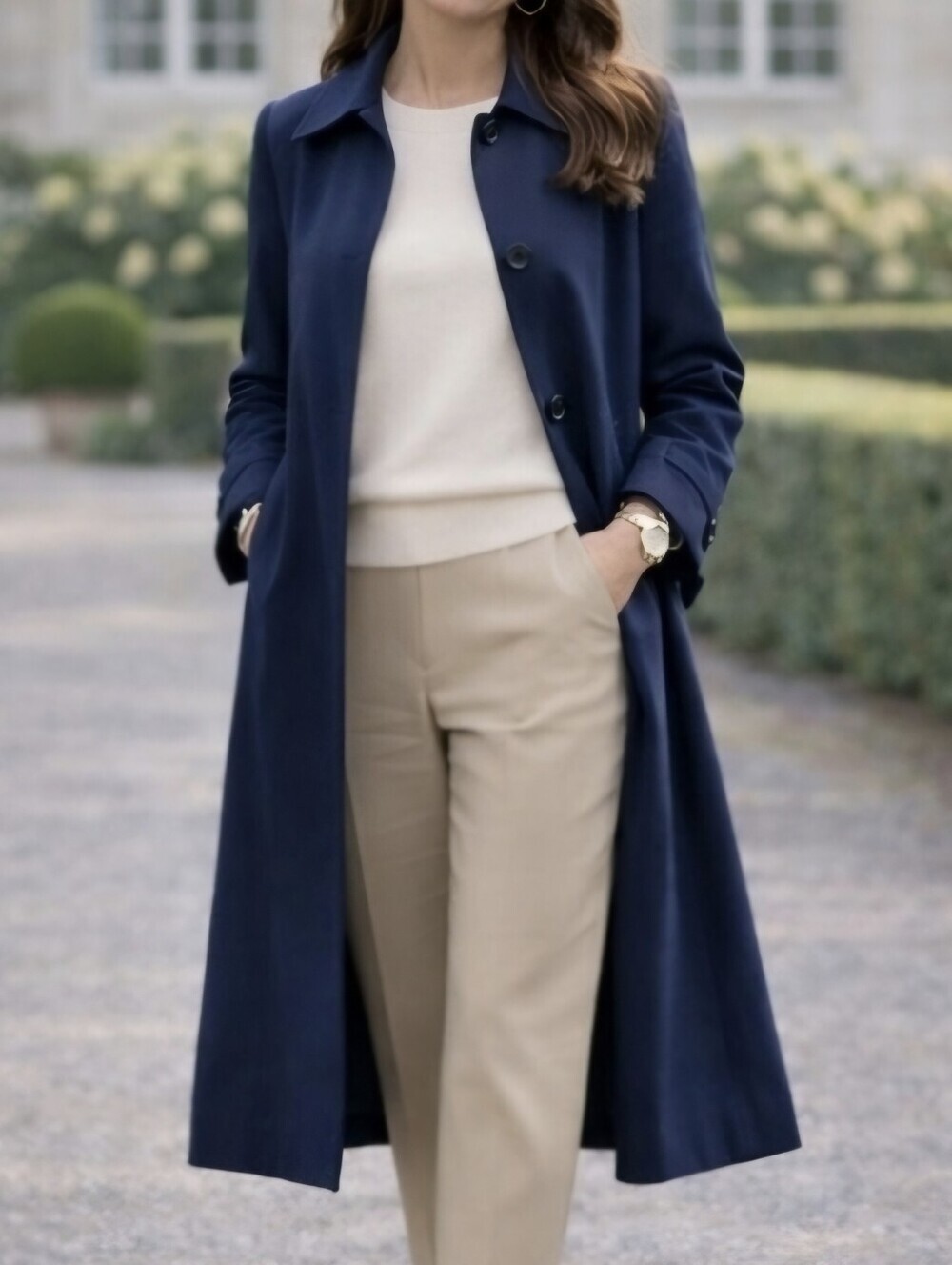 Vintage Sequence Trench Coat Navy Blue Size 6 Minimal Classic Long Coat